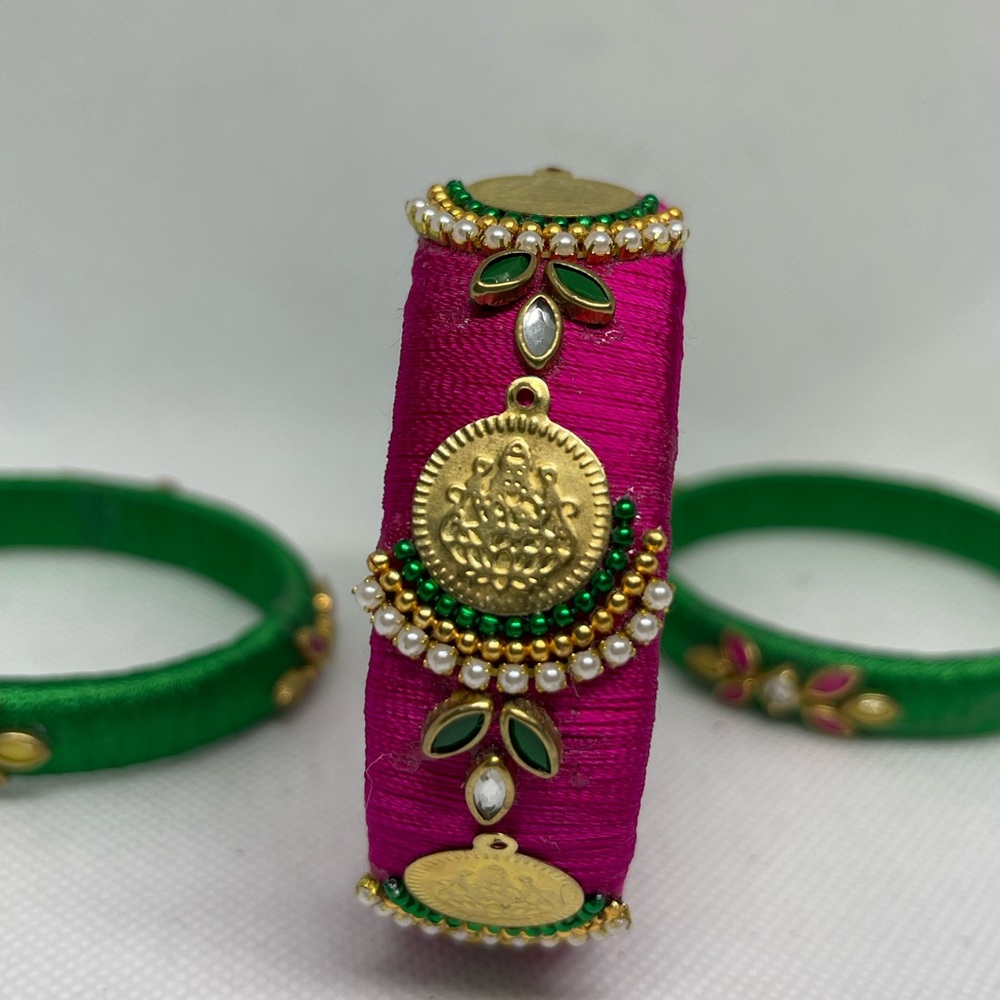 Green and Pink Thread Bangles